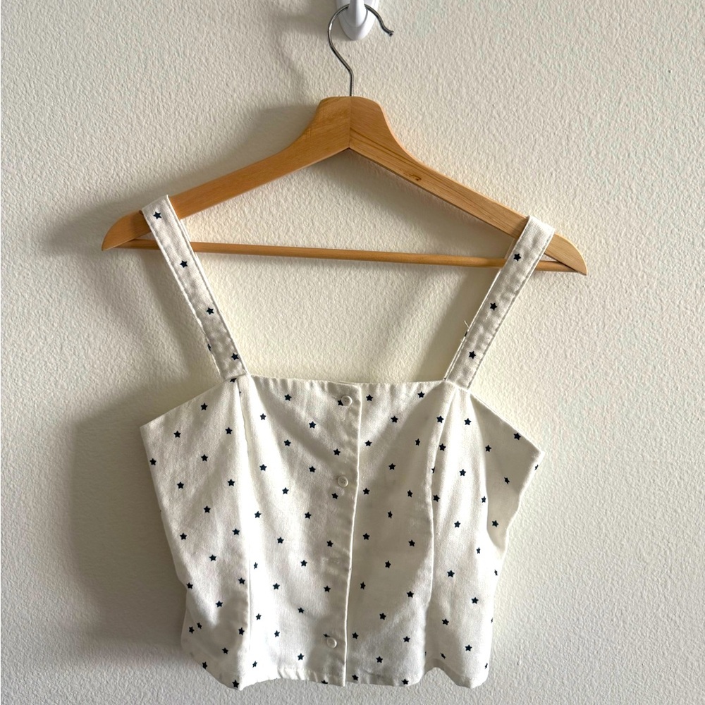 Nasty Gal Crop Linen Star Button Down Cami Size 4 NWOT